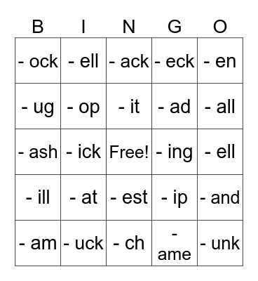 Phonics bingo Card