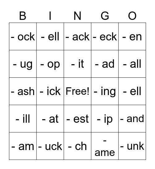 Phonics bingo Card