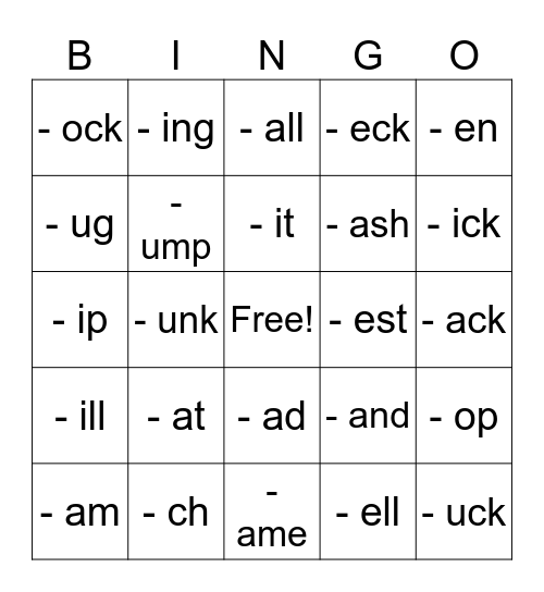 Phonics bingo Card