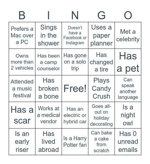 Icebreaker Bingo Card