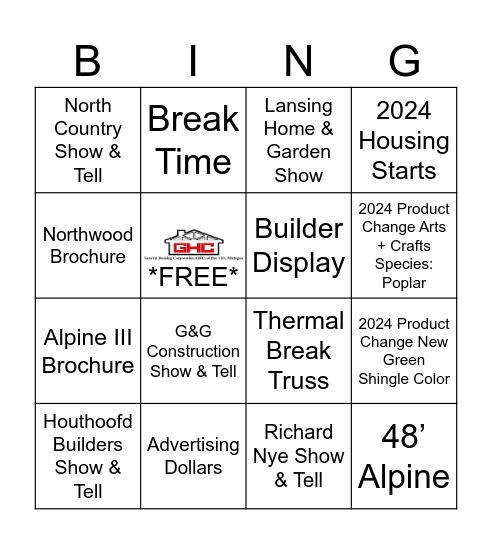 General Housing Corporation Bingo Card