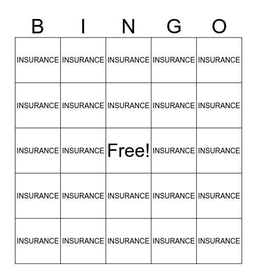 INSURANCE BINGO Card