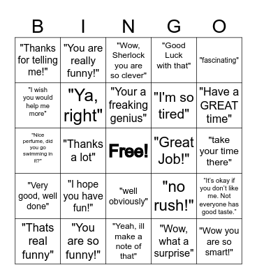 Sarcasm Bingo Card