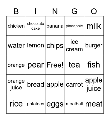 Food Bingo Card