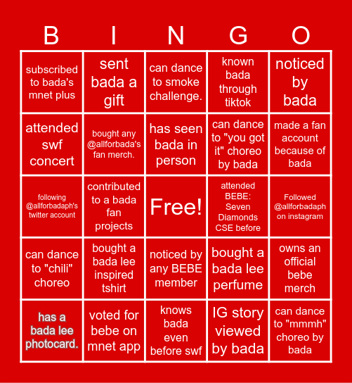 ONLY ONE BADA BINGGO Bingo Card