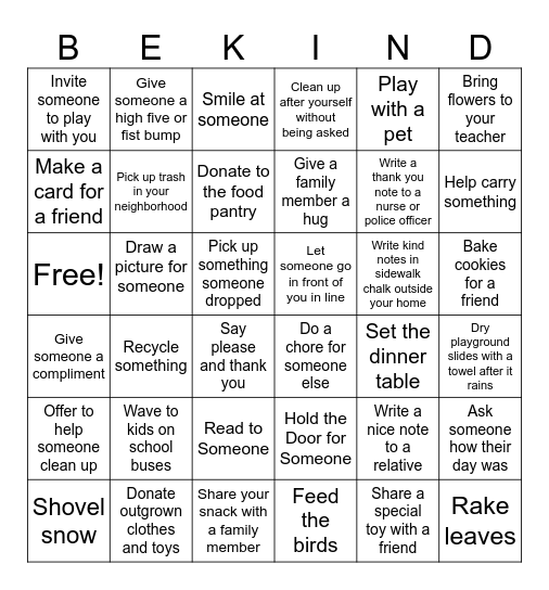 Acts of Kindness BINGO Card