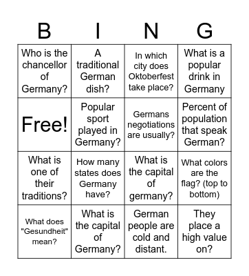 Germany Bingo Card