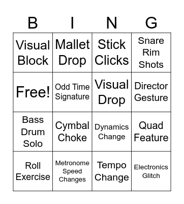 Winter Percussion Bingo Card