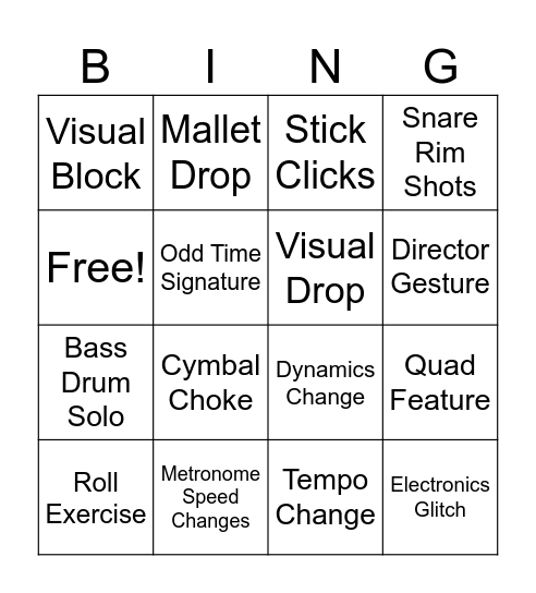 Winter Percussion Bingo Card