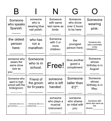Yusk-Clintsman Wedding <3 Bingo Card