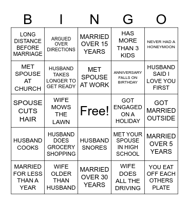 MARRIAGE CONFERENCE Bingo Card