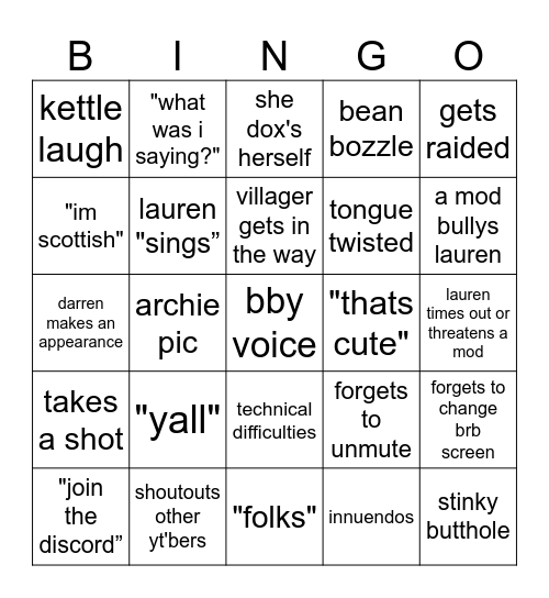 Hootennay Bingo Card