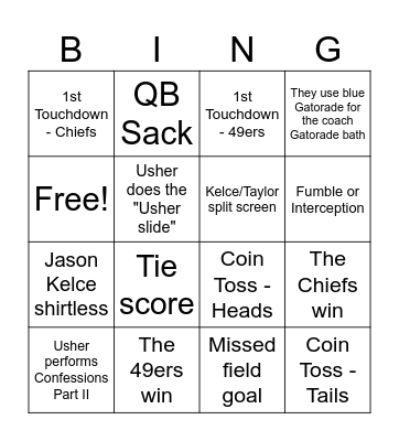 SUPERBOWL 2024 Bingo Card