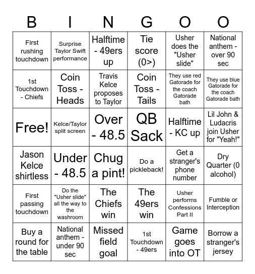 SUPERBOWL 2024 Bingo Card