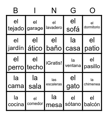 Las partes de la casa Bingo Card