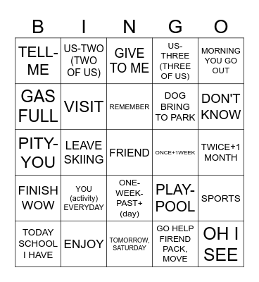 UNIT 5 SIGN VOCABULARY Bingo Card