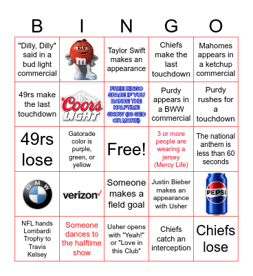 2024 SuperBowl #2 Bingo Card