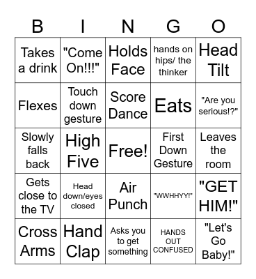 Superbowl Man Bingo Card