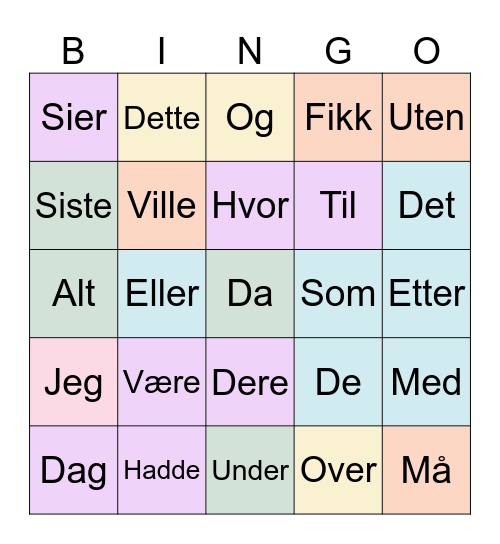 Ord Bingo! Bingo Card