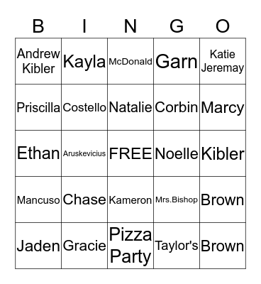Students Council 7th Grade Bingo Card