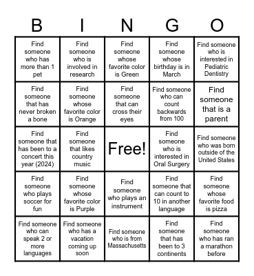 New Friend Scavenger Hunt Bingo Card