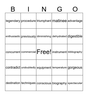 5th Grade Sight Words Bingo Card