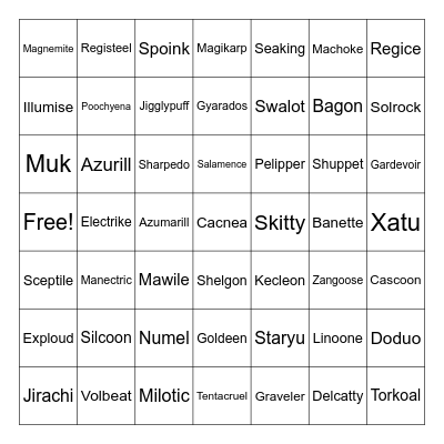 Pokemon Bingo Gen 3 Bingo Card