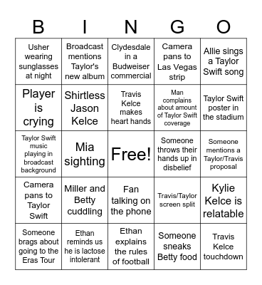 Super Bowl LVIII Bingo Card