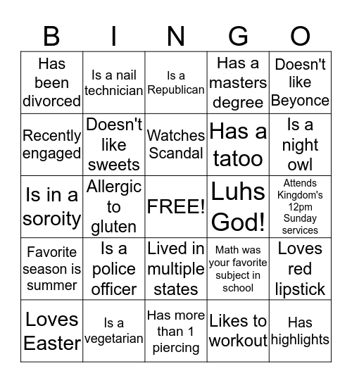 CoverGirls Bingo Card