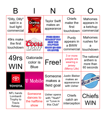 2024 SuperBowl #1 Bingo Card