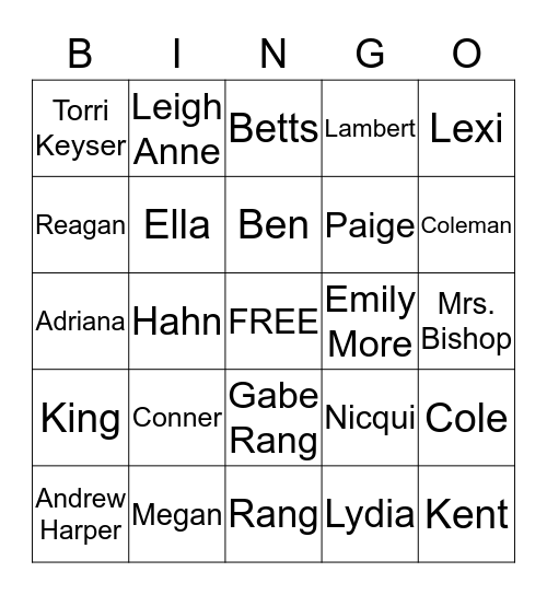 Student Council 6th Grade Bingo Card