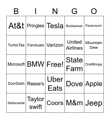 2024 Super Bowl Commercials Bingo Card