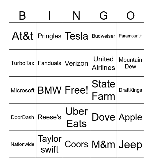 2024 Super Bowl Commercials Bingo Card