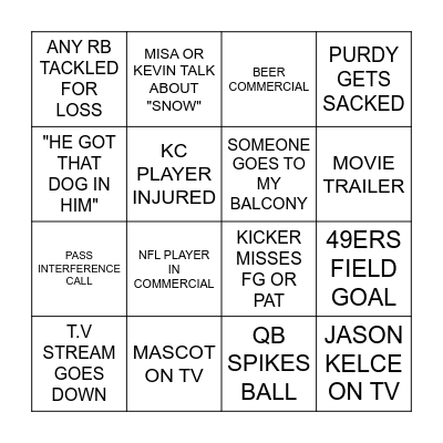 SUPERBOWL LVIII ANDREW Bingo Card