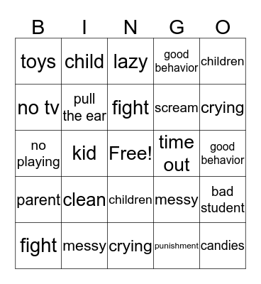 Child Behavior Bingo Card