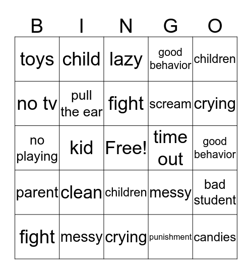 Child Behavior Bingo Card