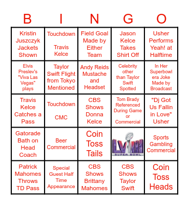 Superbowl 58 Chiefs vs 49ers Bingo Card