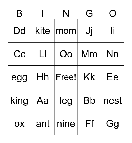 A - O Bingo Card