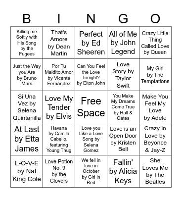 LOVE SONGS Bingo Card