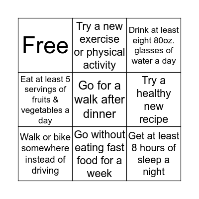 Exercise Your Mind Healthy Bingo Card