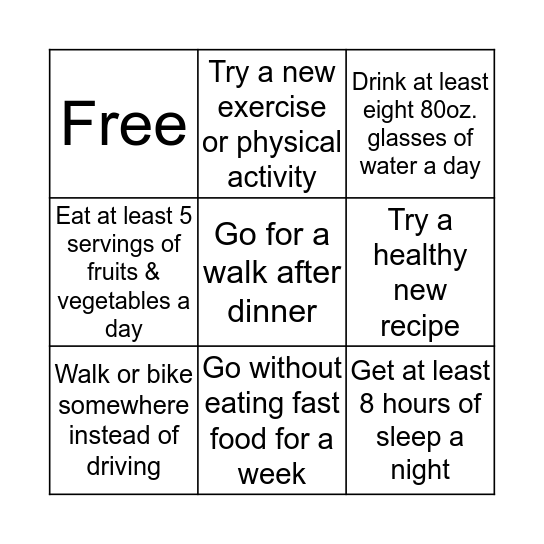Exercise Your Mind Healthy Bingo Card