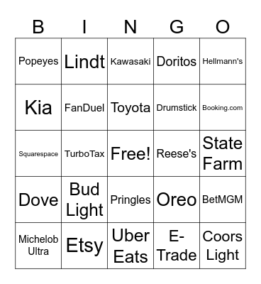 Super Bowl Bingo Card