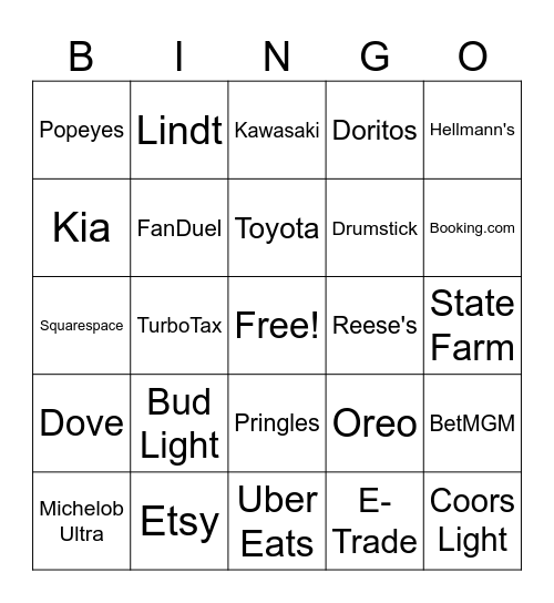 Super Bowl Bingo Card