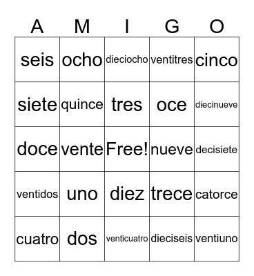 Cinco de Mayo Bingo Card