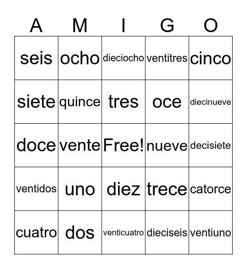 Cinco de Mayo Bingo Card