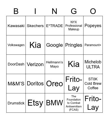 SUPER BOWL BINGO of GLORY Bingo Card