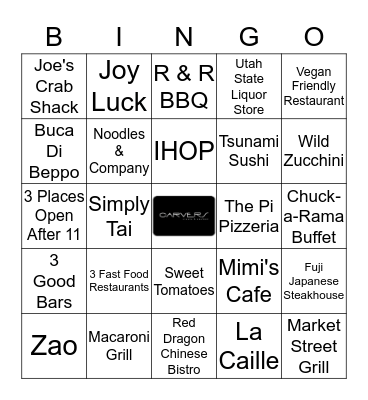 "Where Should I Eat?" Bingo Card
