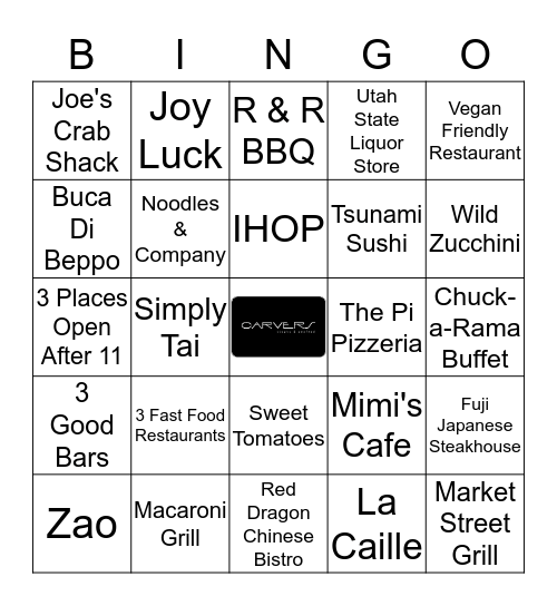 "Where Should I Eat?" Bingo Card