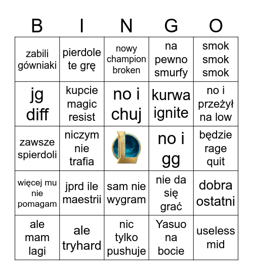 League of Legends Bingo Card