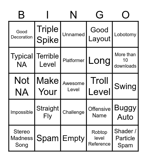 Recent Tab Bingo Card